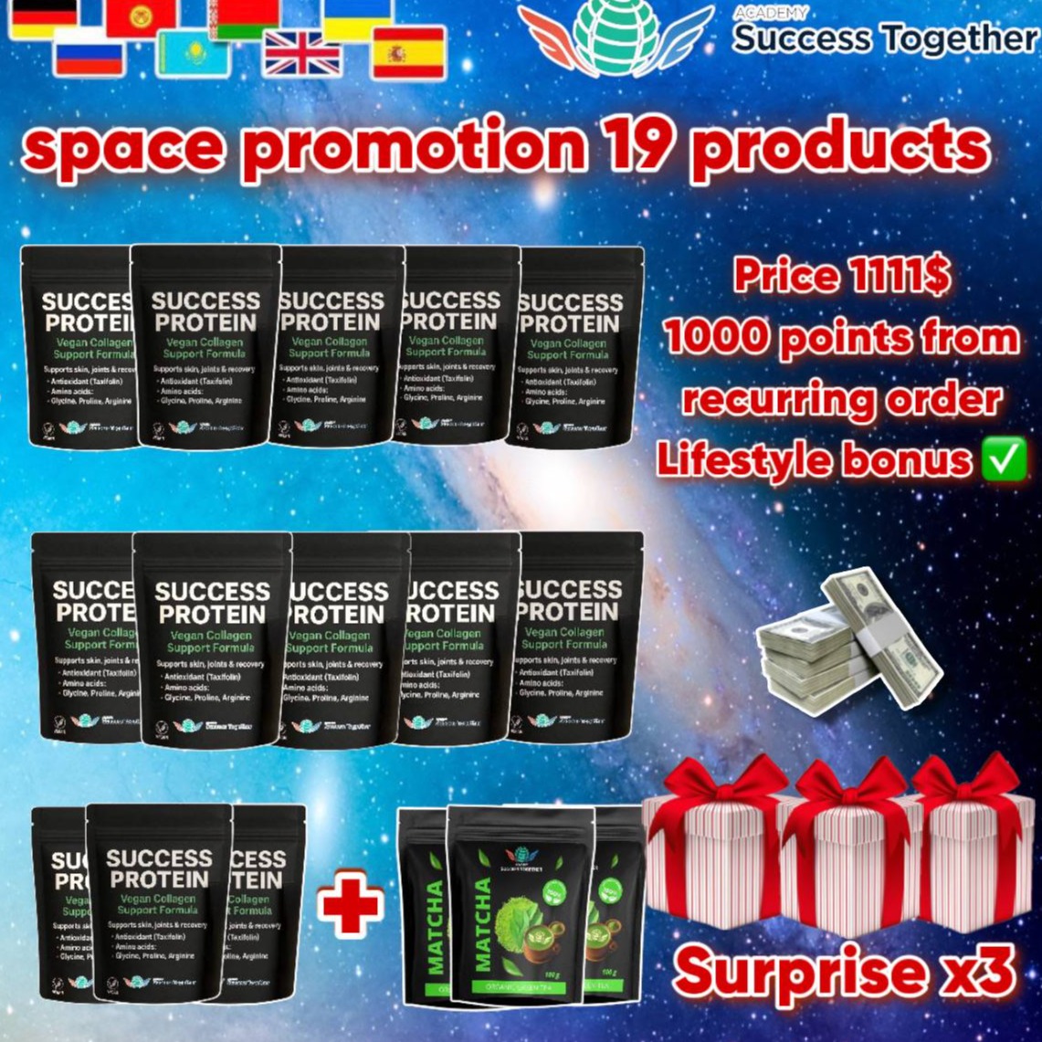 13 Success Protein + 3 Matcha Tea + 3 surprises